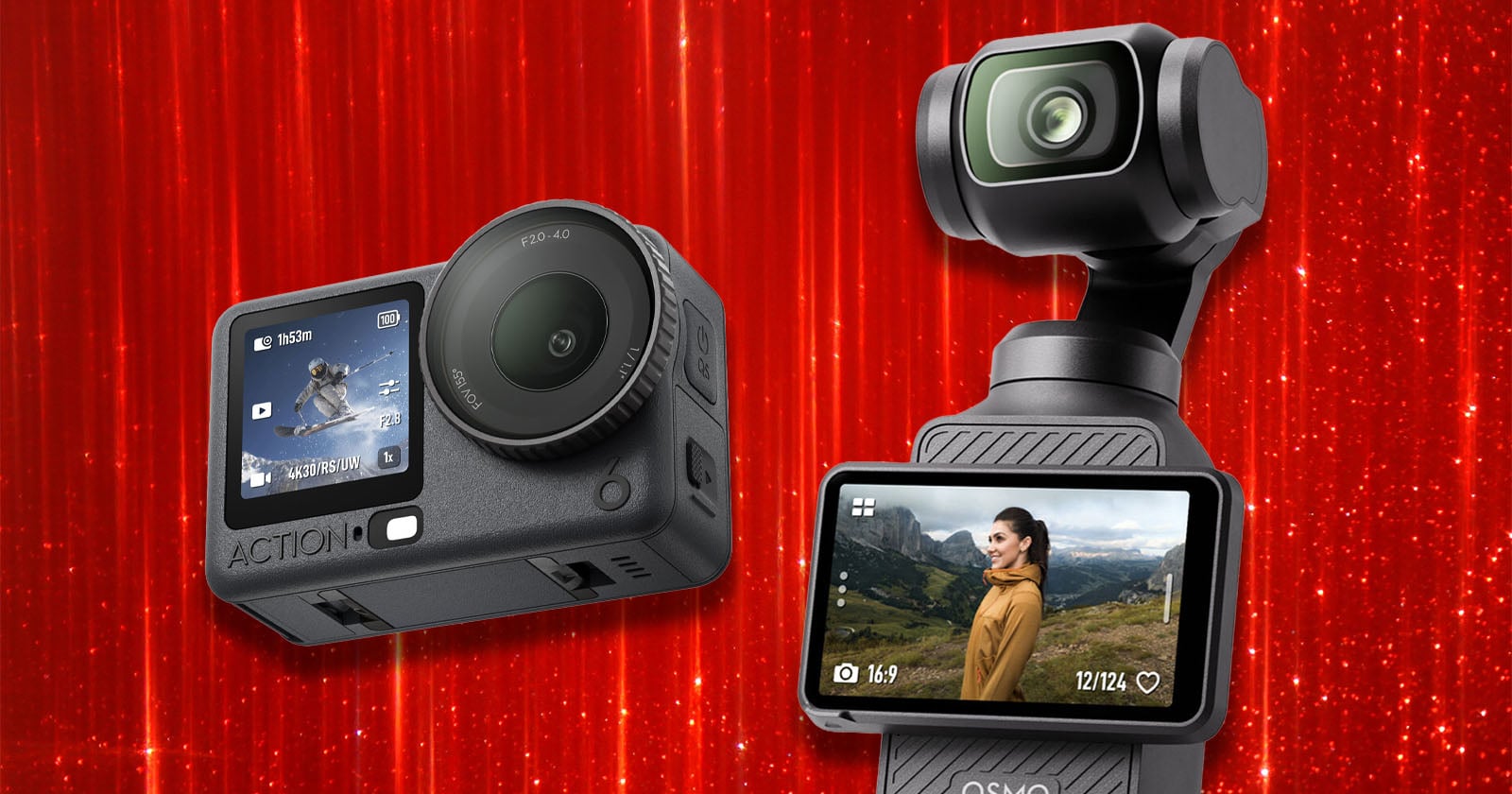 dji cameras infront red bg